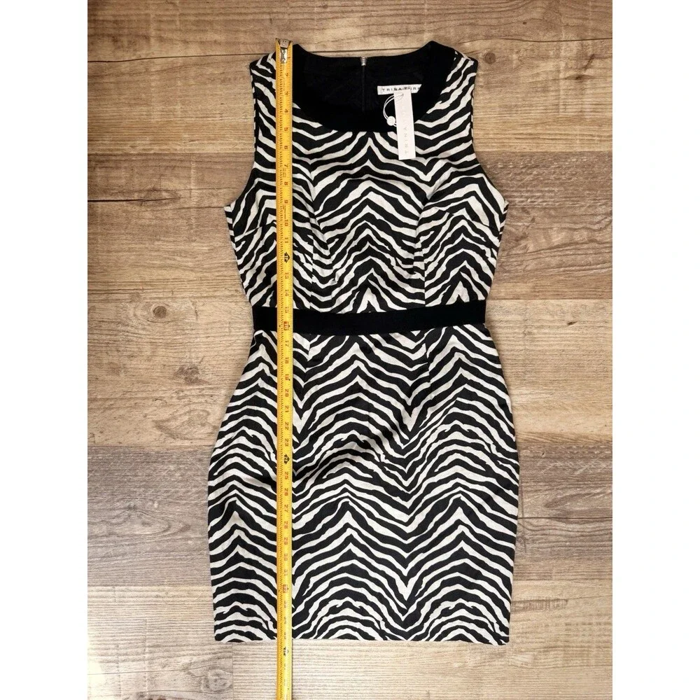 Trina Turk Dress 6 NWT Black And Ivory Animal Zebra Print Lined Sheath - Picture 5 of 6